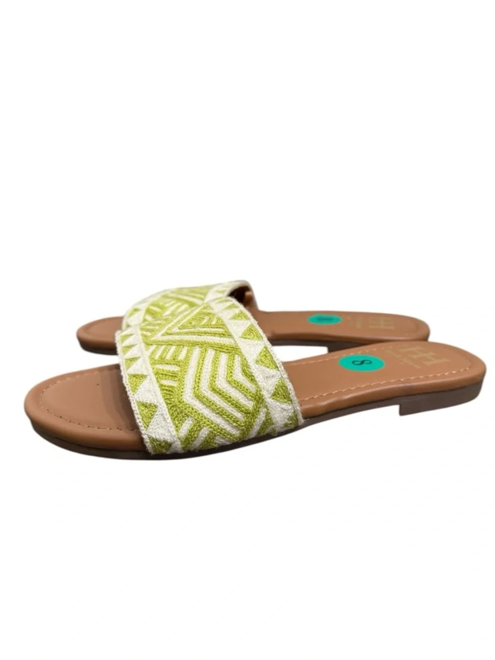 Haute Hippie Slides Sandals Women’s Size 8 Green Embroidered Boho Flat Slip On